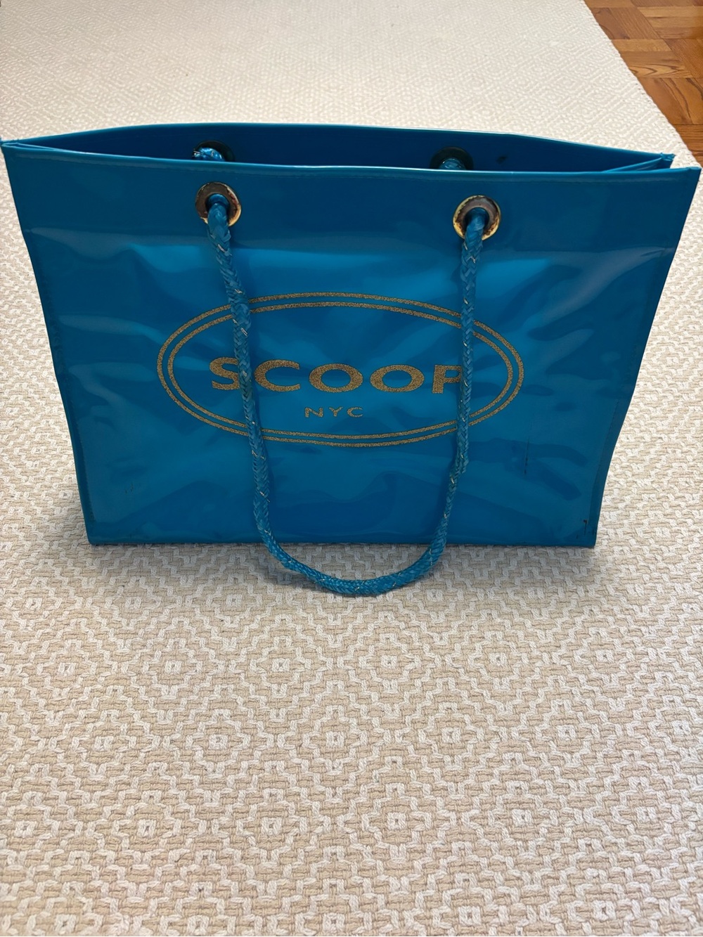 Scoop NYC Teal blue Tote with Gold glitter Logo Rope Handles